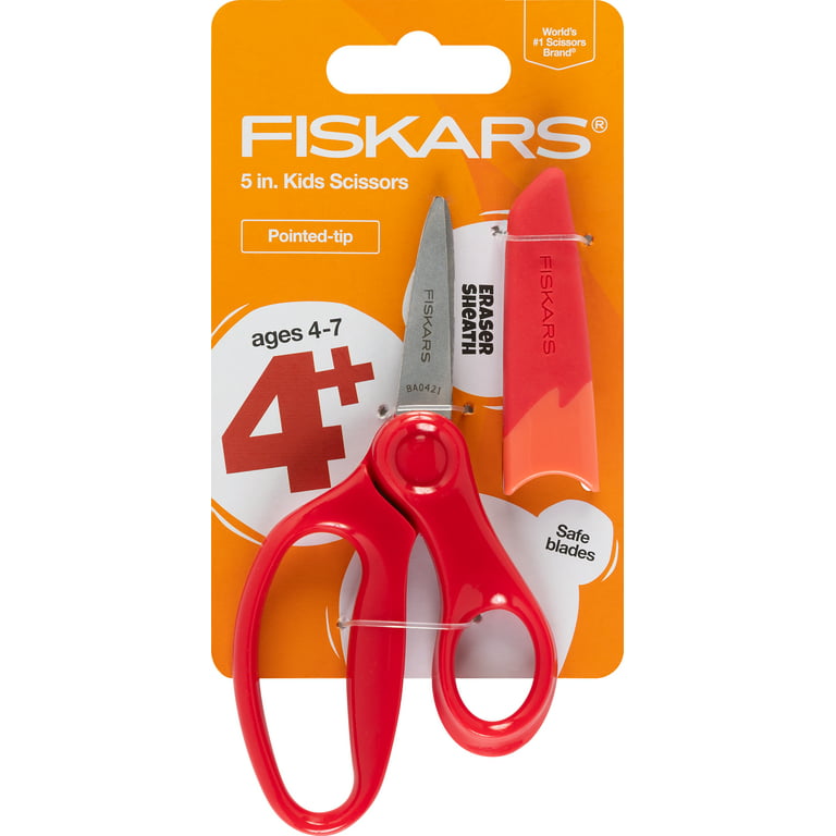 Fiskars 5 Inch Kids Scissors With Eraser Sheath~ Pointed Tip~ Blue~ NEW!
