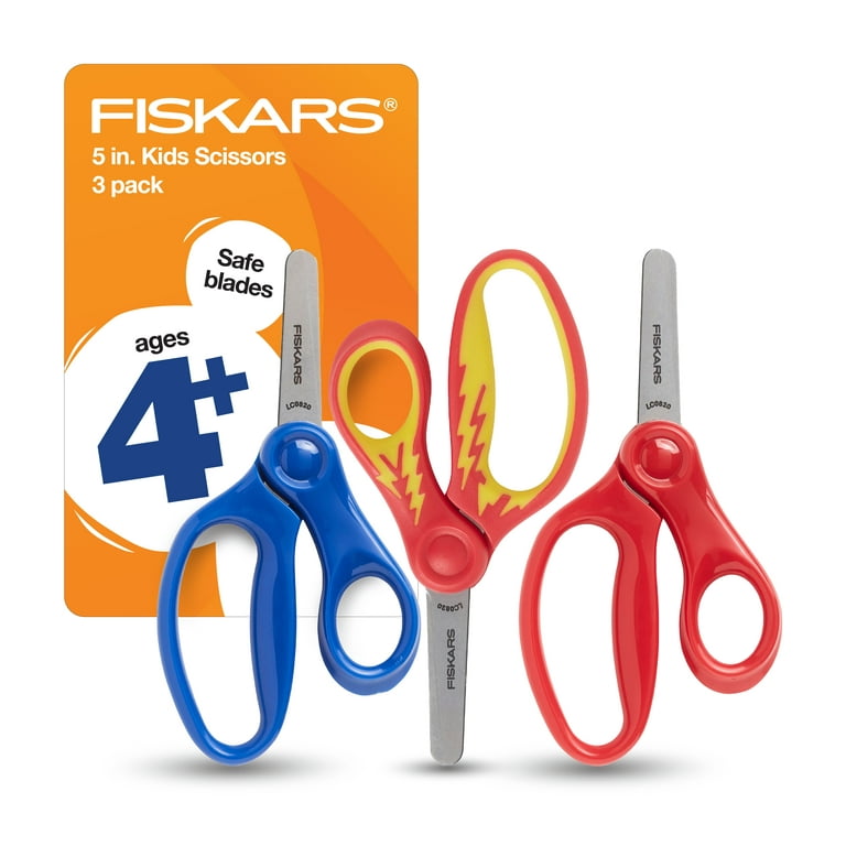 Fiskars Kids Scissors, Blunt-Tip, 5, 3 Pack, Blue, Red, Red and Yellow  Lightening 