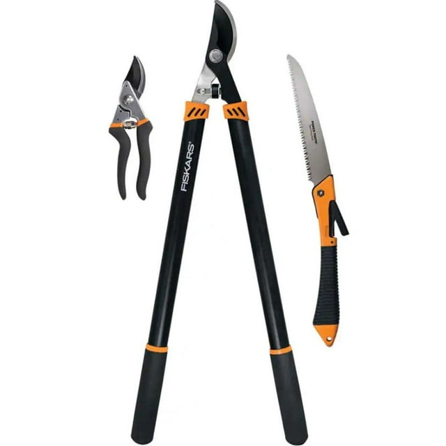 Fiskars Lopper, Pruner and Saw Garden Tool Set with Steel Blades and