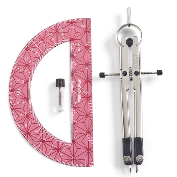 Fiskars Metal Protractor & Compass Set - Pink, 2 piece count, School and Craft