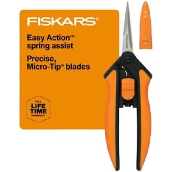 Fiskars Micro-Tip Pruning Snips - 6" Garden Shears with Sheath and Comfort Grip - Sharp Steel Blades - Quality Pruning Shears for Plants in Grow Tents and Hydroponics - Garden Tools