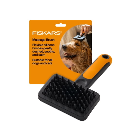 Fiskars Pet Care Massage Brush, Gentle Silicone Bristles, Deshedding Tool for Dogs & Cats
