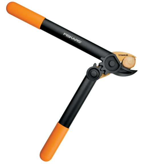 Fiskars PowerGear Titanium Lopper (15"), Compound-Action Bypass Lopper, Black and Orange, 1 Count
