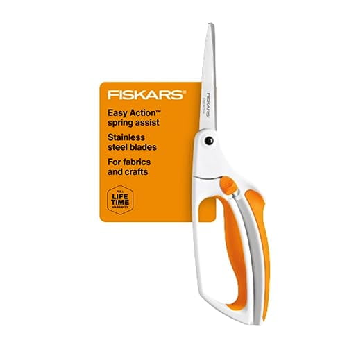 Fiskars Premier No. 8 Easy Action Scissors - 10" Spring Action Fabric and Craft Scissors - Arts and Crafts - Orange/White