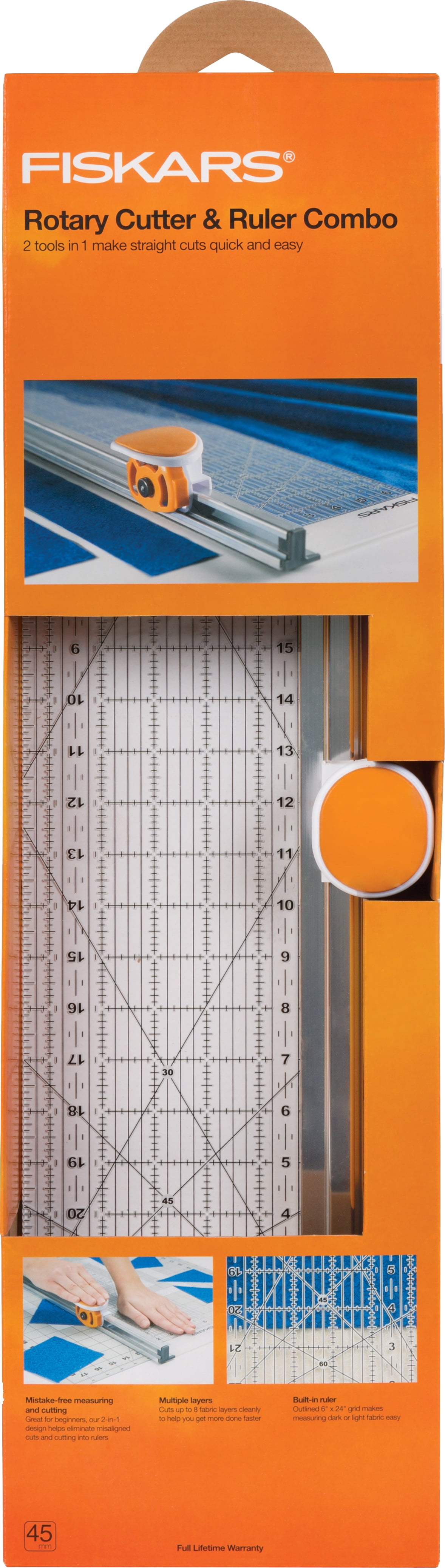 Fiskars Rotary Cutter and Ruler Combo - 24" x 6" Fabric Cutter with Gridlines - Craft Supplies
