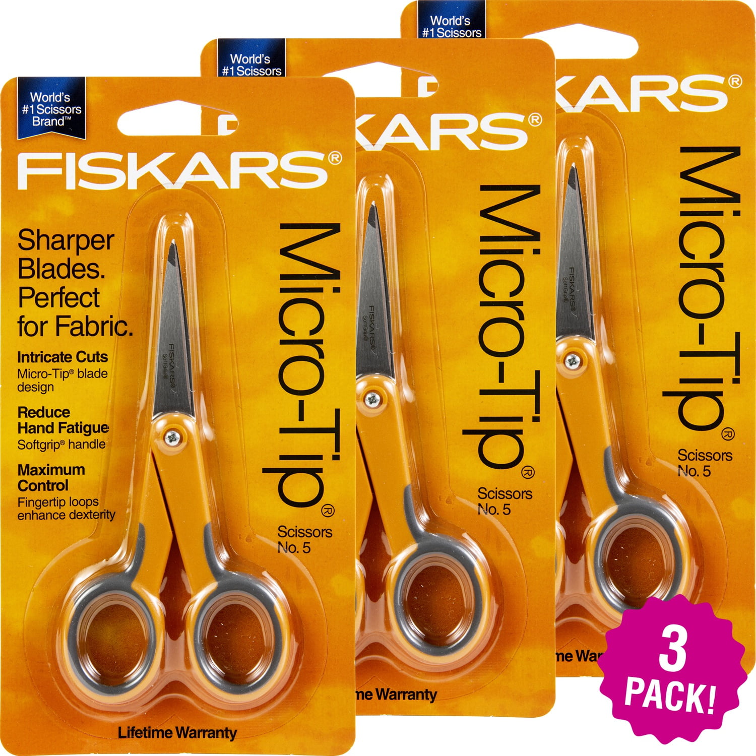 Fiskars Softgrip Micro-Tip Scissors 5, Multipack of 3
