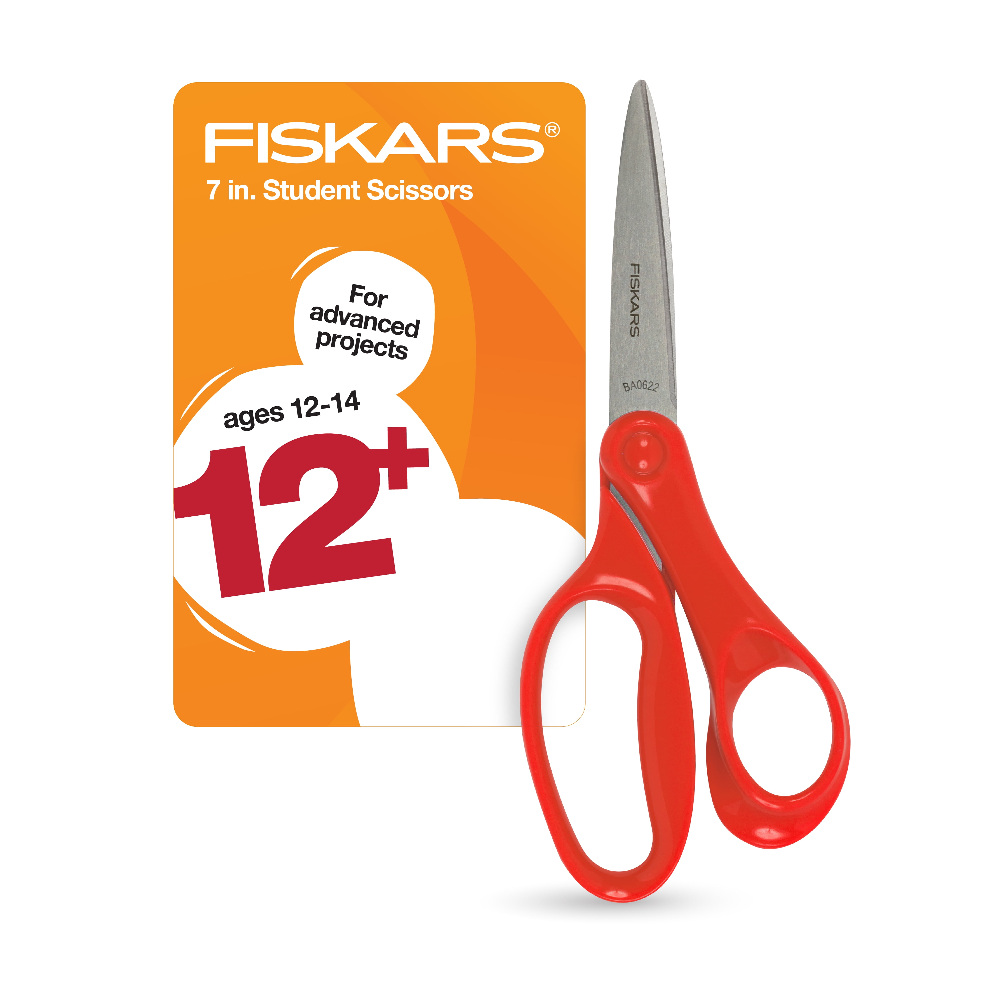 Fiskars Non-Stick Student Scissors, 7, Pointed, School Supplies for Kids  12+, Neon Swirl 