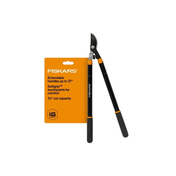 Fiskars Telescopic Bypass Lopper Garden Tool, 24.5"-37" Steel Handle and Blade, Black and Orange