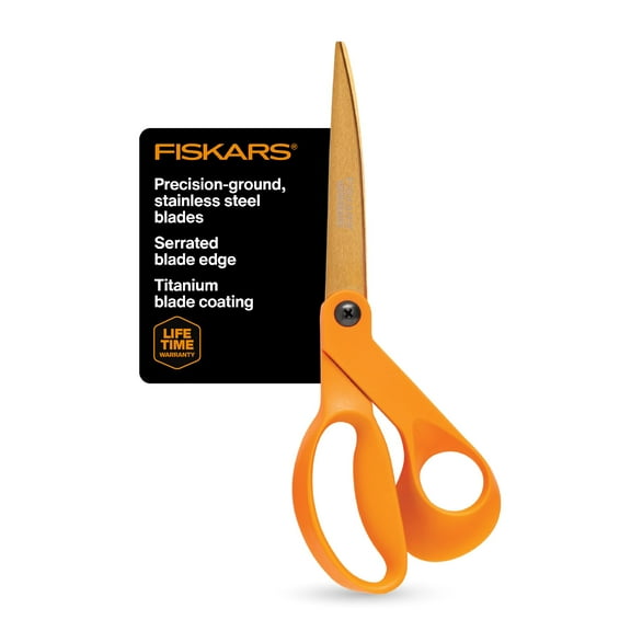 Fiskars Titanium Shop Shears, Stainless Steel Precision-ground Scissors for All Purposes, Yard and Garden Tool, 9 in, Orange