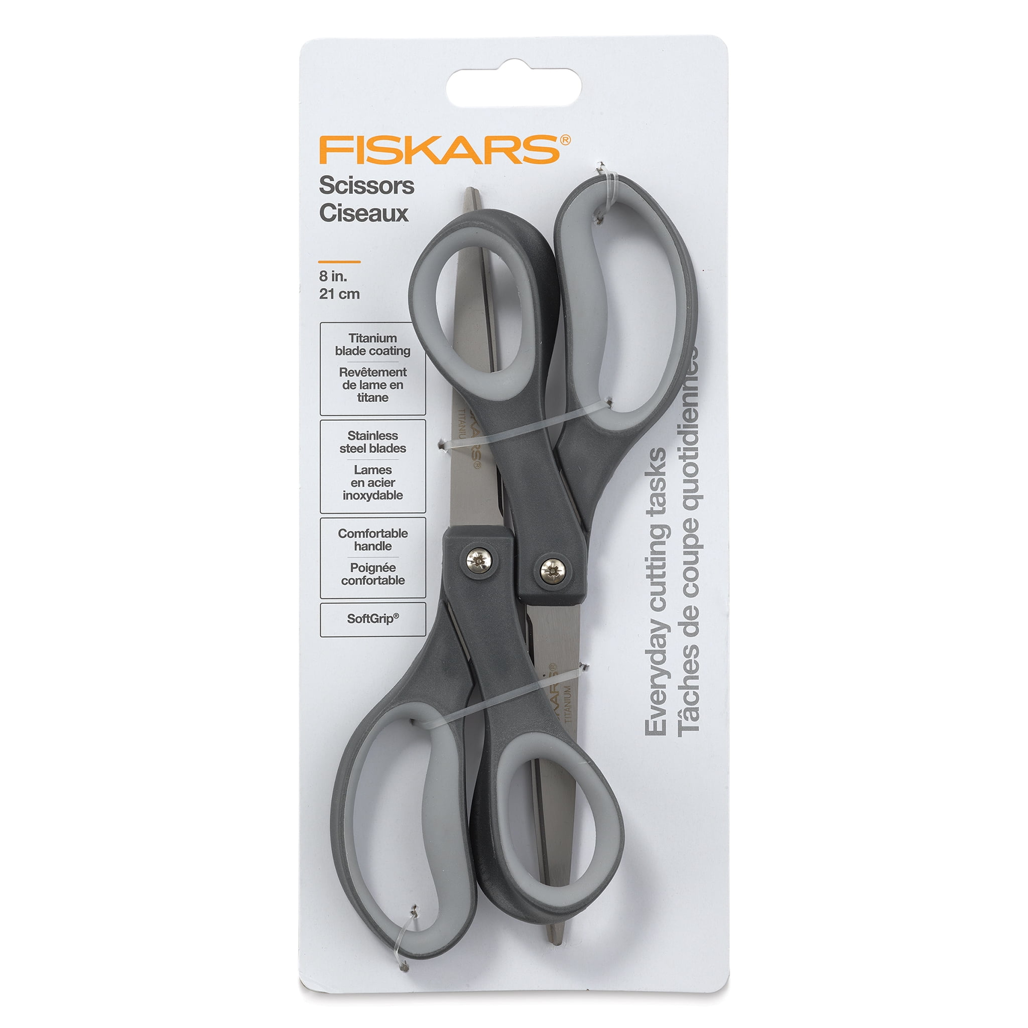 Fiskars Titanium Soft Grip Scissors - Titanium Nitride - Gray - 2 / Pack Fiskars Titanium Soft Grip Scissors - Titanium Nitride - Gray - 2 / Pack
