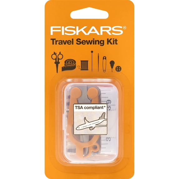 Fiskars Travel Sewing Kit with Orange TSA-Compliant Folding Scissors, 27 Pieces