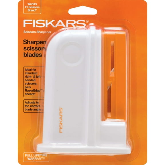 Fiskars Universal Scissors Sharpener, Ceramic Sharpening Heads, Automatic Adjustment, White