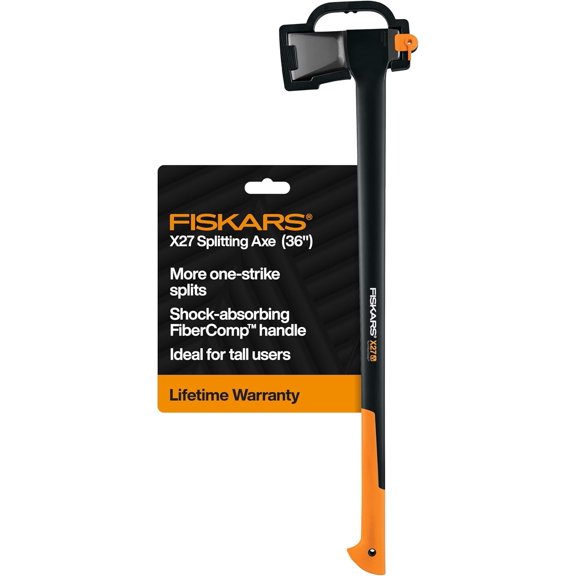Fiskars X27 Super Splitting Axe, 36" Wood Splitting Axe for Medium to Large Size Logs with Shock-Absorbing Handle, Split Firewood, Forged Steel Blade, Bushcraft Gear and Camping Hatchet