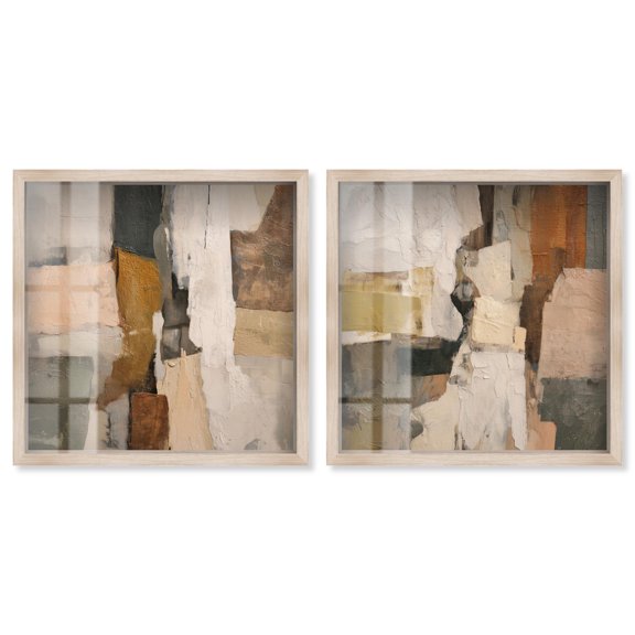 Fissured Fields Duo Shadowbox Print Gold Boho Wall Art Set by Art Remedy, Blonde Frame, 40 x 40