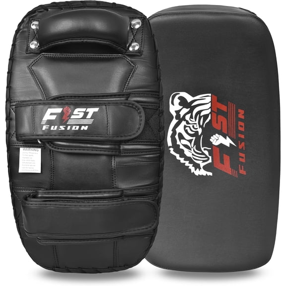 Fist Fusion Thai Kick Boxing Pad, Professional Training Strike Shield, Black Leather, MMA Kicking Heavy Duty Curved Thai Pad x1 (Black)