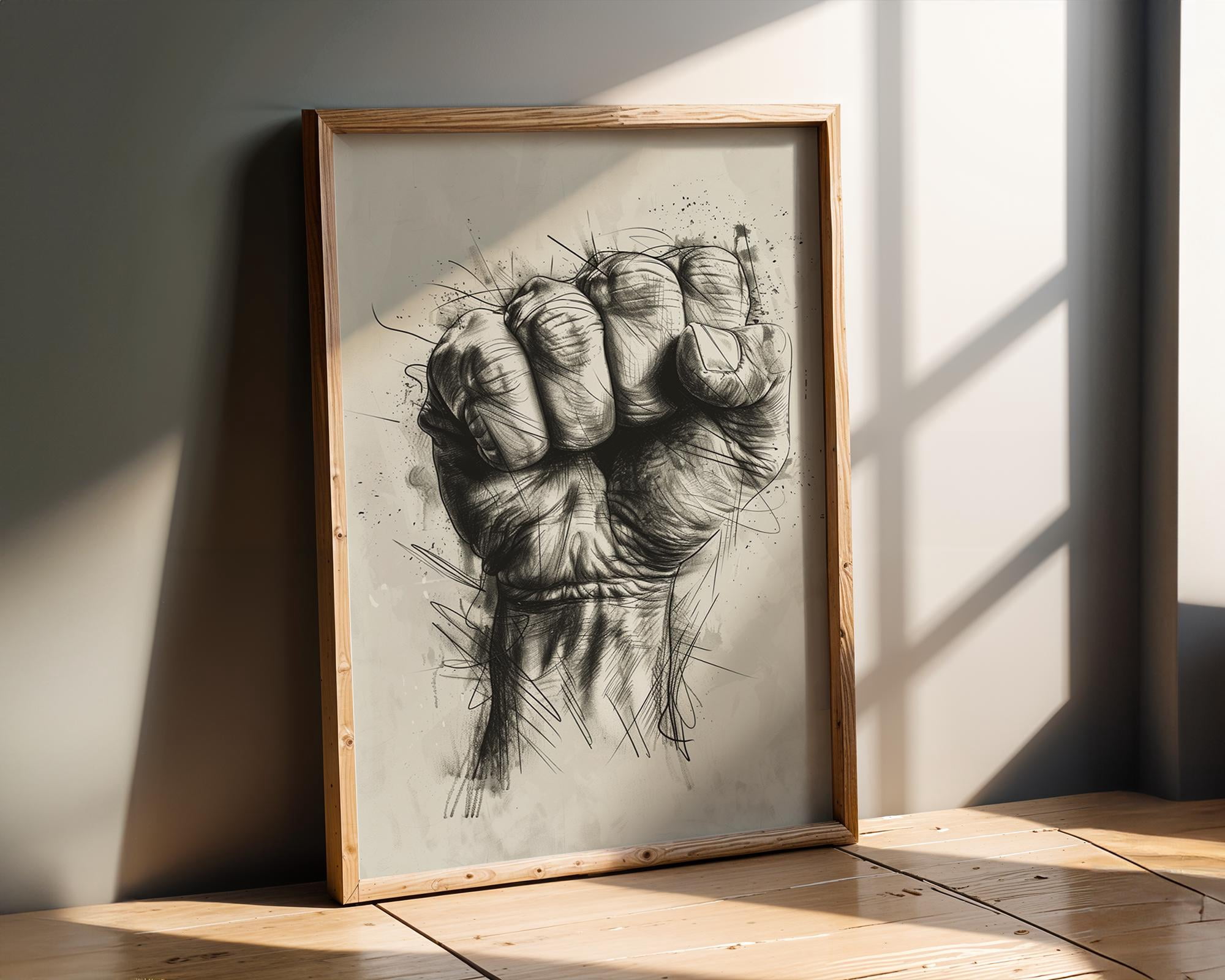 Fist Sketch Art Motivational Strong Hand Drawing Poster , Poster Print ...