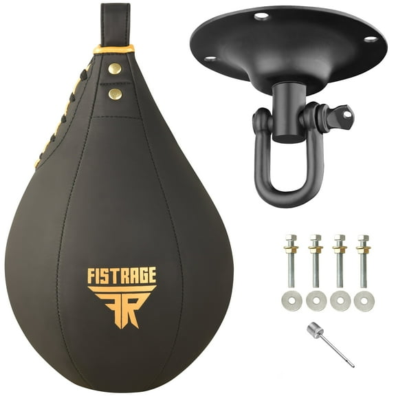 Fistrage Leather Fitness Speed Bag, Black & Gold