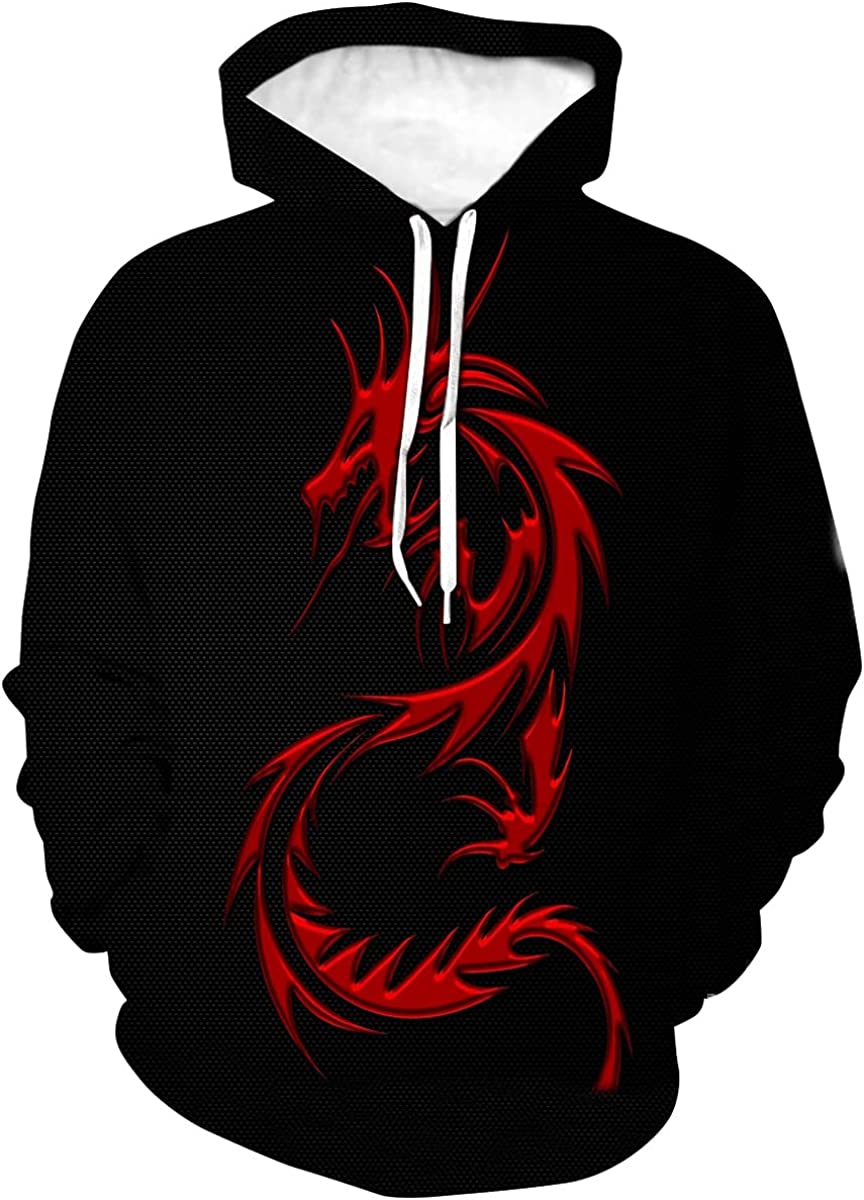 Fiswaki Men'S Novelty Hoodie 3D Printed Mythical World Dragon