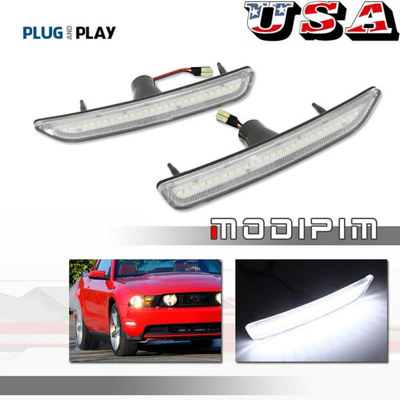 2 Pack Clear Lens White Front Side Marker Lights LED Lights for 2010-14 for Ford Mustang -