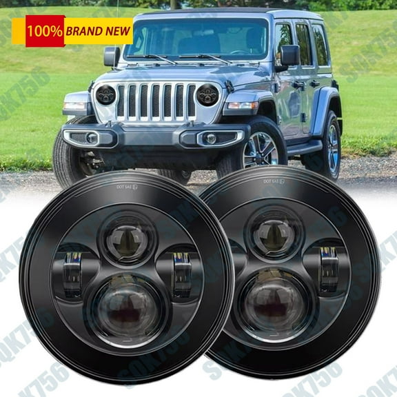 Fit 1997-2018 for Jeep Wrangler JK CJ TJ 2PC 7" Black LED Headlights w/ Halo DRL