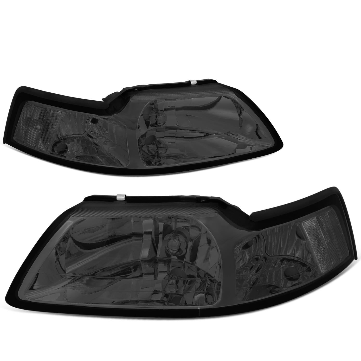 Fit 1999-2004 Ford Mustang Pair Black Housing Amber Corner Headlight/Lamp Set