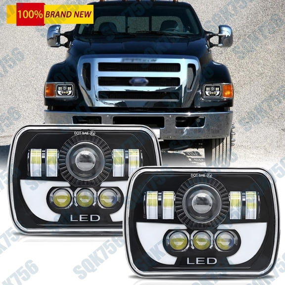 Fit 2000-2015 For Ford F750 F-750 Super Duty Truck 2PC 7x6" Square LED Headlight