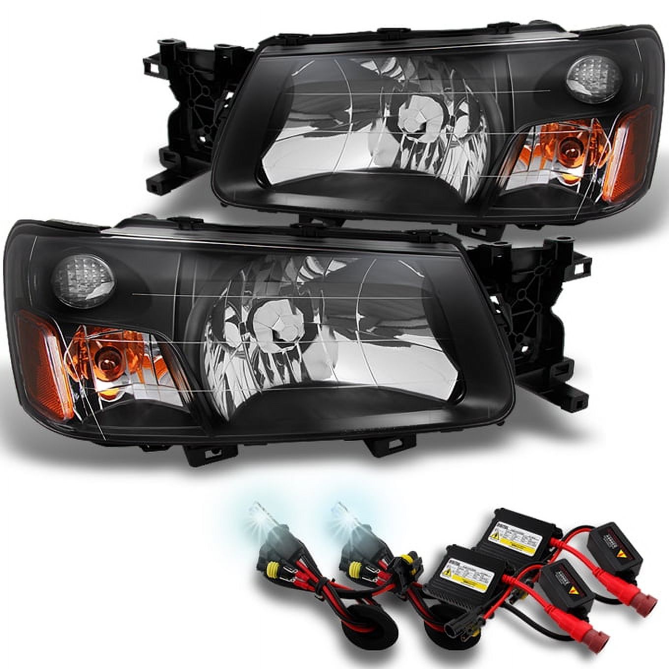 Fit 2003-2004 Subaru Forester SG Black Bezel Headlights + 6000K HID