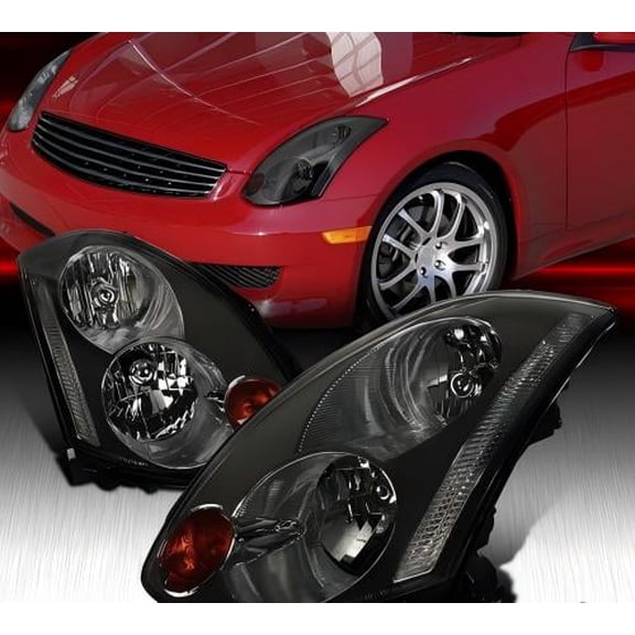 Fit 2003-2005 Infiniti G35 Coupe Smoke Headlights Headlamps Left+Right 03 04 05