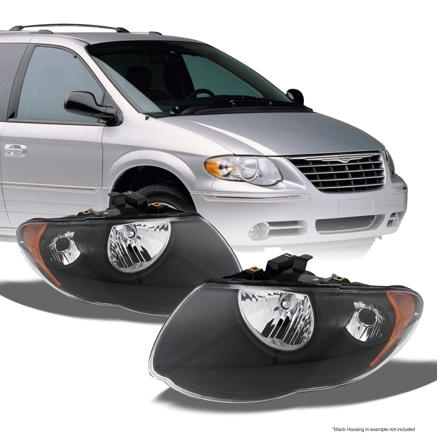 Fit 2005 2006 2007 Chrysler Town & Country Headlights Replacement Black  Headlamp