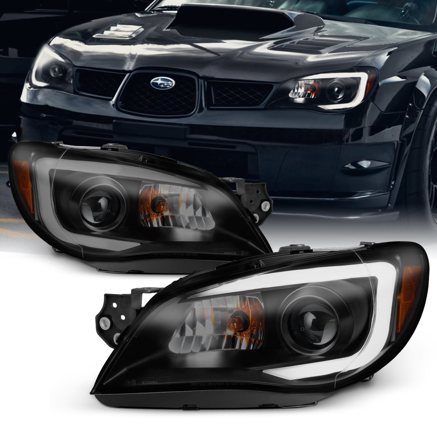 Fit 2006-2007 Subaru Impreza WRX Outback Black Smoke LED DRL Projector  Headlight