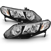 AKKON - For 2006-2011 Honda Civic 4-Door Sedan Left   Right Black Replacement Headlights Head Lamps Assembly Set