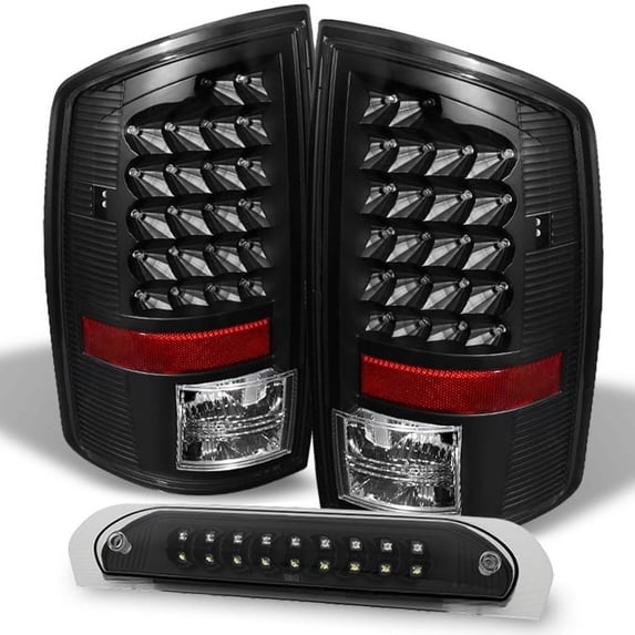 AKKON - For Dodge 2007-2008 Ram 1500 | 07-09 2500/3500 Truck Black LED Tail Lights + Black LED 3Rd Brake Lamps