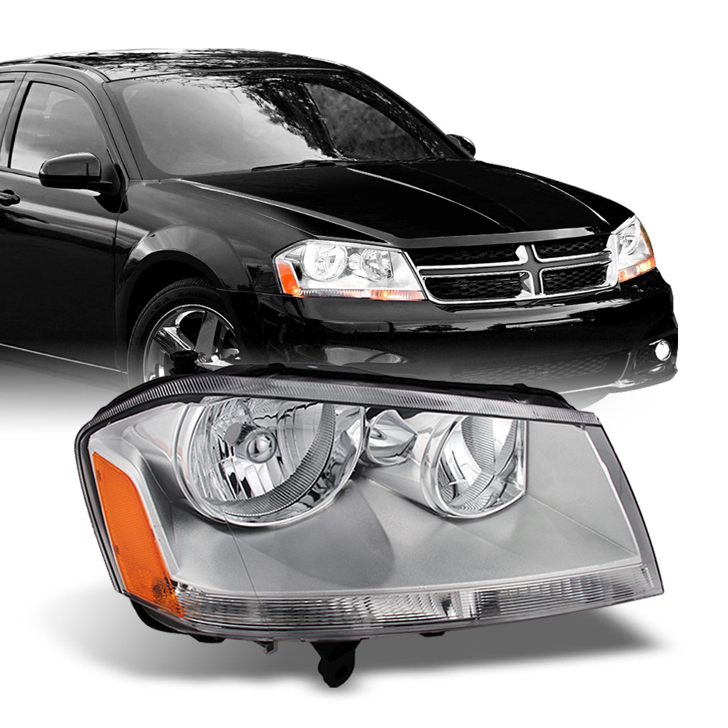 Fit 2008-2014 Dodge Avenger Driver Left Side Chrome Clear Headlight