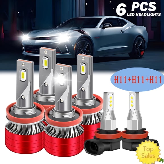 Fit for 2014 - 2015 Chevrolet Camaro LT/LS/SS(With Halogen) LED headlight bulbs H11 H9 H8 High/Low Beam+ Fog lights,800% Brighter than halogen,16000LM 120W 6000K,6PCS