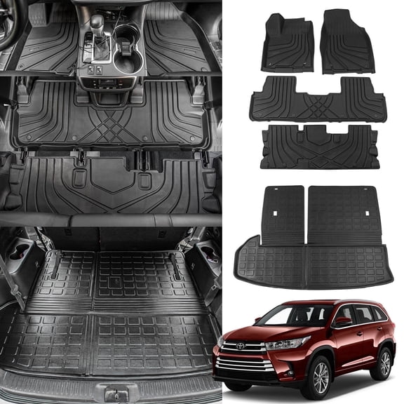Bomely Tpe All Weather Floor Mats & Cargo Backrest Liner, Fits Toyota Highlander 14-19 7-Seater Full Set, Not for Hybrid Models