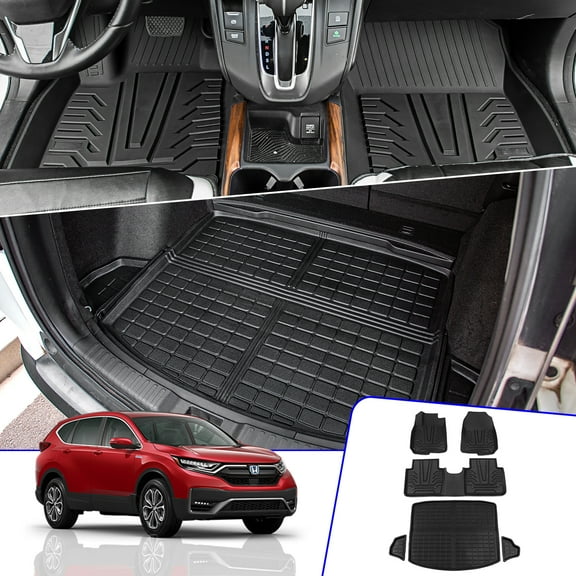Fit 2017-2022 Honda CRV Fuel Floor Mats Cargo Liner 2021 CR-V Accessories (Trunk Mats + Floor Mats)