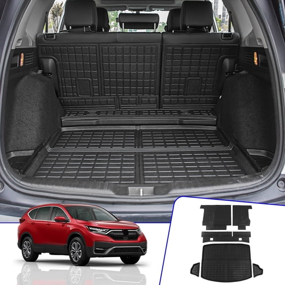 Fit 2017-2022 Honda CRV Fuel Trunk Mat Cargo Liner Rear Trunk Liner TPE All Weather Seat Back Cover Protector 2021 CR-V Accessories (Trunk Mats + Backrest Mats)