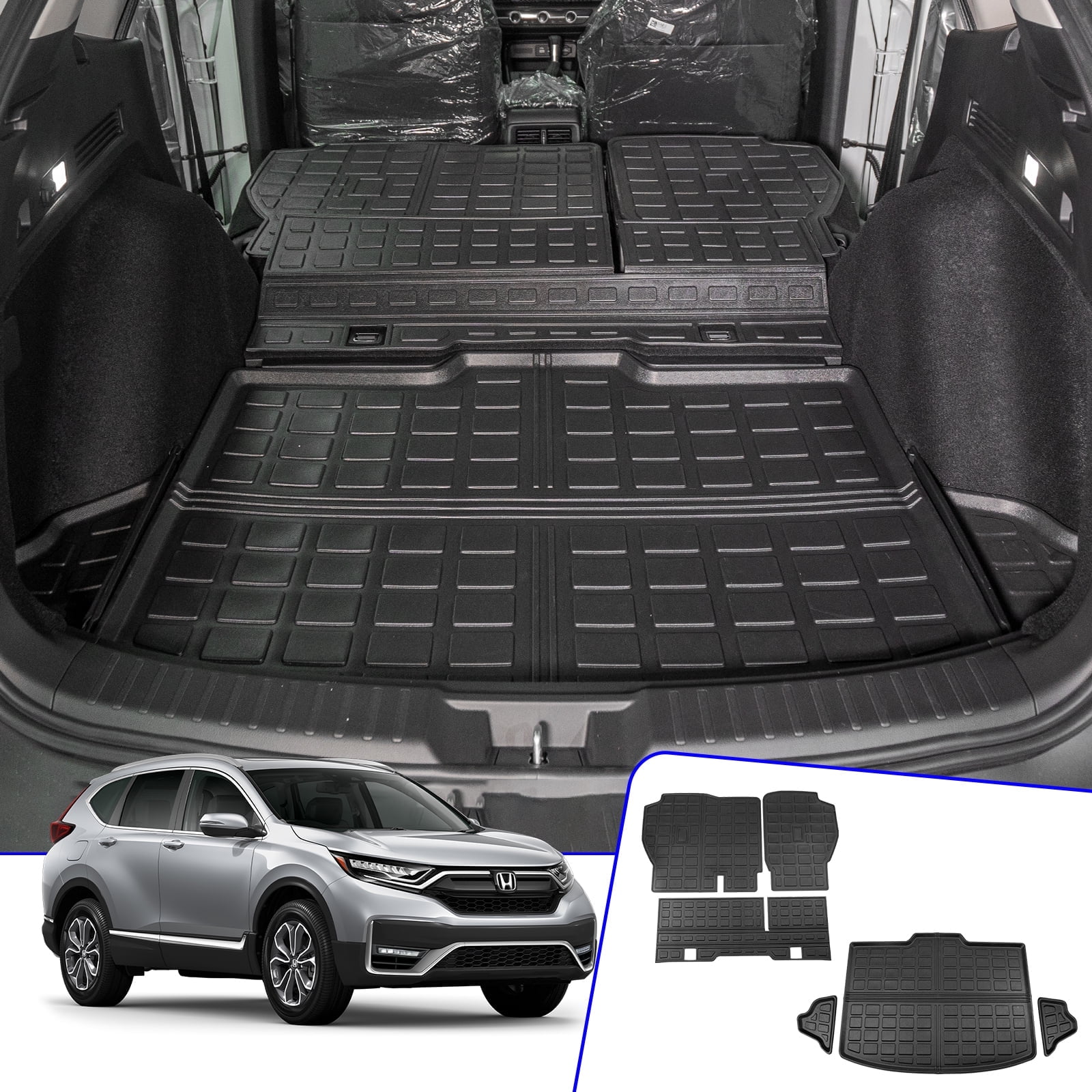 Fit 2023 2024 Honda CRV Cargo Mat Trunk Mat Cargo Liner TPE All Weather Back Seat Cover Protector CRV Fuel (Lower Deck) Accessories (Fit Lower Deck,Backrest Mats+Trunk Mat)