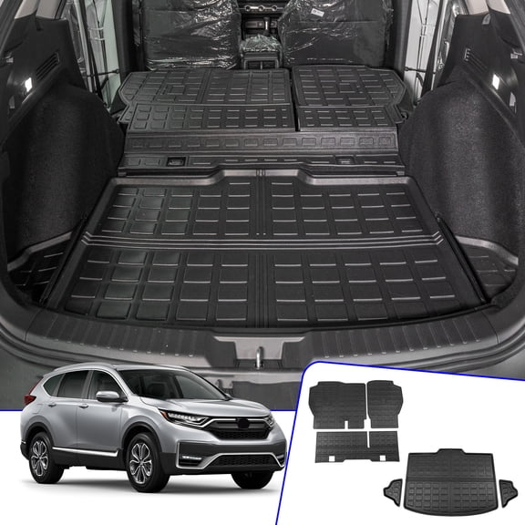Fit 2023 2024 Honda CRV Cargo Mat Trunk Mat Cargo Liner TPE All Weather Back Seat Cover Protector CRV Fuel (Lower Deck) Accessories (Fit Lower Deck,Backrest Mats+Trunk Mat)