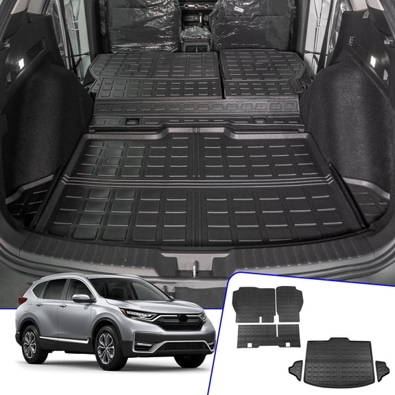 Fit 2023 2024 Honda CRV Cargo Mat Trunk Mat Cargo Liner TPE All Weather Back Seat Cover Protector CRV Fuel (Lower Deck) Accessories (Fit Lower Deck,Backrest Mats+Trunk Mat)