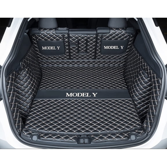 Fit for 2026 Tesla Model Y Juniper(5 Seater) Trunk Mat – Luxury Full Coverage Cargo Liner, Waterproof,Custom Fit (Black/Beige)