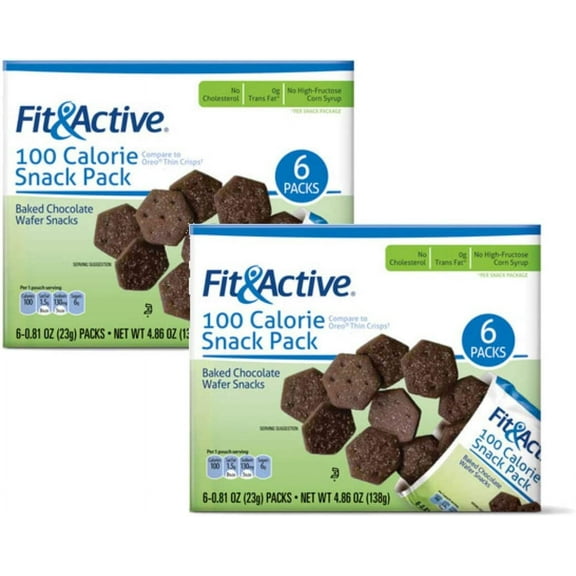 Fit & Active 100 Calorie Baked Chocolate Wafer On-the-Go Snack Pack - 2 Boxes (12 Packs)