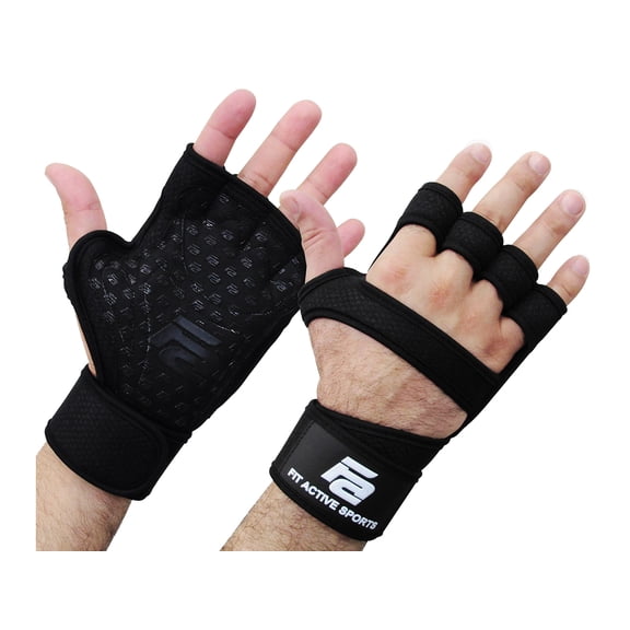 Fit Active Sports RX1 Weight Lifting Gloves for Workout, Gym Cross Training - Pull Ups, Kettlebells, Deadlifts, Weightlifting - Men & Women - More Grip, More Reps (Black, X-Large)