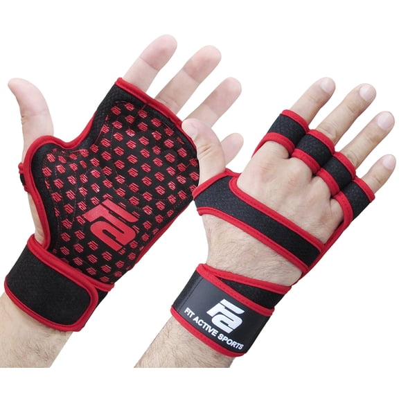 Fit Active Sports RX1 Weight Lifting Gloves for Workout, Gym Cross Training - Pull Ups, Kettlebells, Deadlifts, Weightlifting - Men & Women - More Grip, More Reps (Red, X-Small)