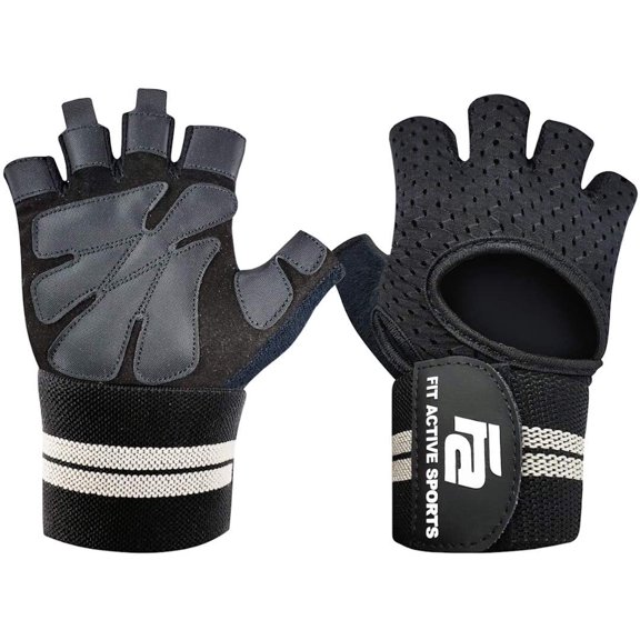 Fit Active Sports Ventilated Weight Lifting Workout Gloves with Adjustable Wrist Wraps for Gym Exercise, Weightlifting, Pull Ups - New Enhanced Palm for Callus Guard and Max Grip
