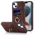 thumbnail image 1 of Fit for Apple iPhone 13 Case with Card Pocket 360° Rotatable Ring Holder Kickstand, Shockproof Drop Resistant PU Leather Soft TPU Back Protective Phone Case For iPhone 13, Coffee, 1 of 8