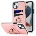 thumbnail image 1 of Fit for Apple iPhone 13 Case with Card Pocket 360° Rotatable Ring Holder Kickstand, Shockproof Drop Resistant PU Leather Soft TPU Back Protective Phone Case For iPhone 13, Pink, 1 of 8