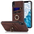thumbnail image 1 of Fit for Apple iPhone XR Case with Card Pocket 360° Rotatable Ring Holder Kickstand, Shockproof Drop Resistant PU Leather Soft TPU Back Protective Phone Case For iPhone XR, Coffee, 1 of 8