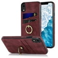 thumbnail image 1 of Fit for Apple iPhone XR Case with Card Pocket 360° Rotatable Ring Holder Kickstand, Shockproof Drop Resistant PU Leather Soft TPU Back Protective Phone Case For iPhone XR, Winered, 1 of 8