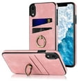 thumbnail image 1 of Fit for Apple iPhone XR Case with Card Pocket 360° Rotatable Ring Holder Kickstand, Shockproof Drop Resistant PU Leather Soft TPU Back Protective Phone Case For iPhone XR, Pink, 1 of 8
